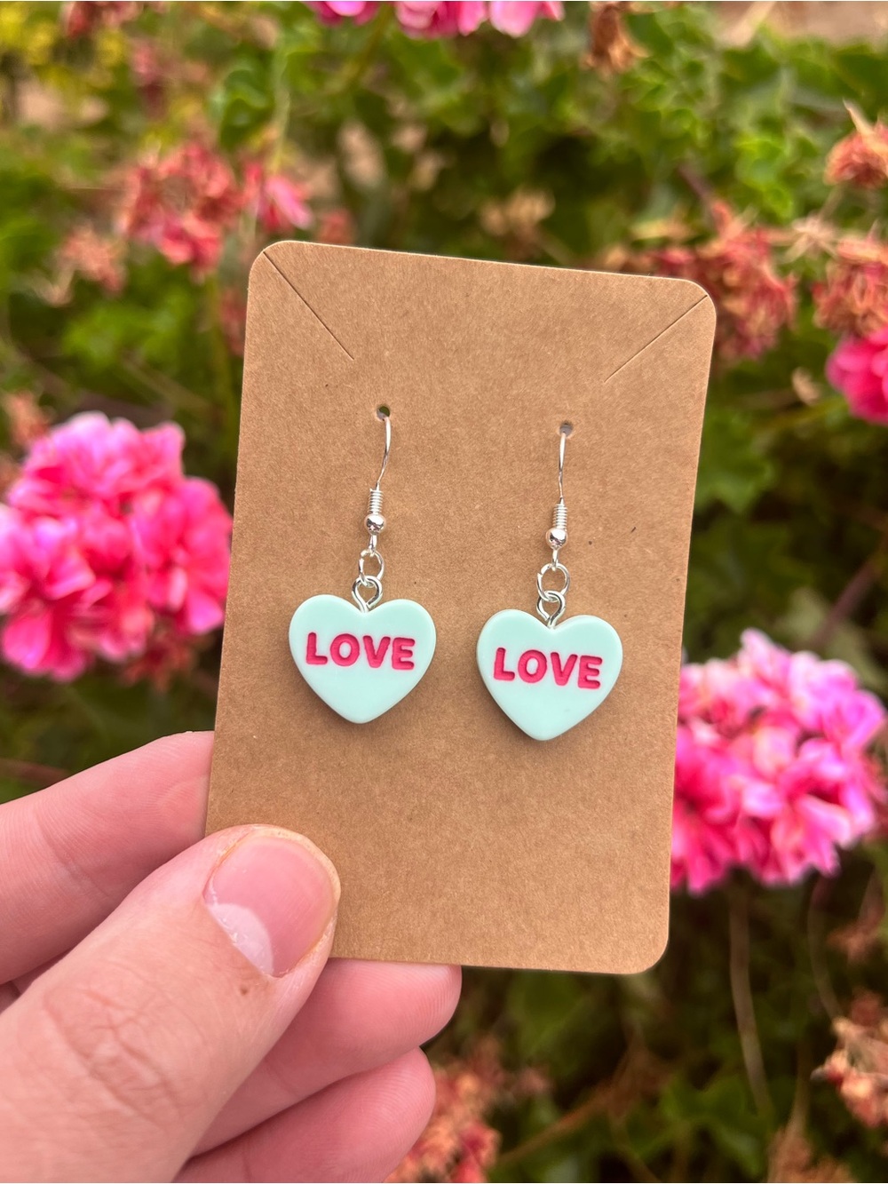 MINT GREEN LOVE CONVERSATION HEART EARRINGS